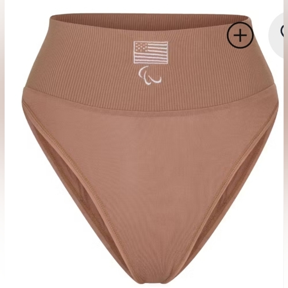 SKIMS High-Waist Ribbed USA Olympics Bikini Panty in Brown